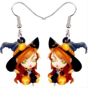 Ginger Witch Acrylic Earrings Halloween